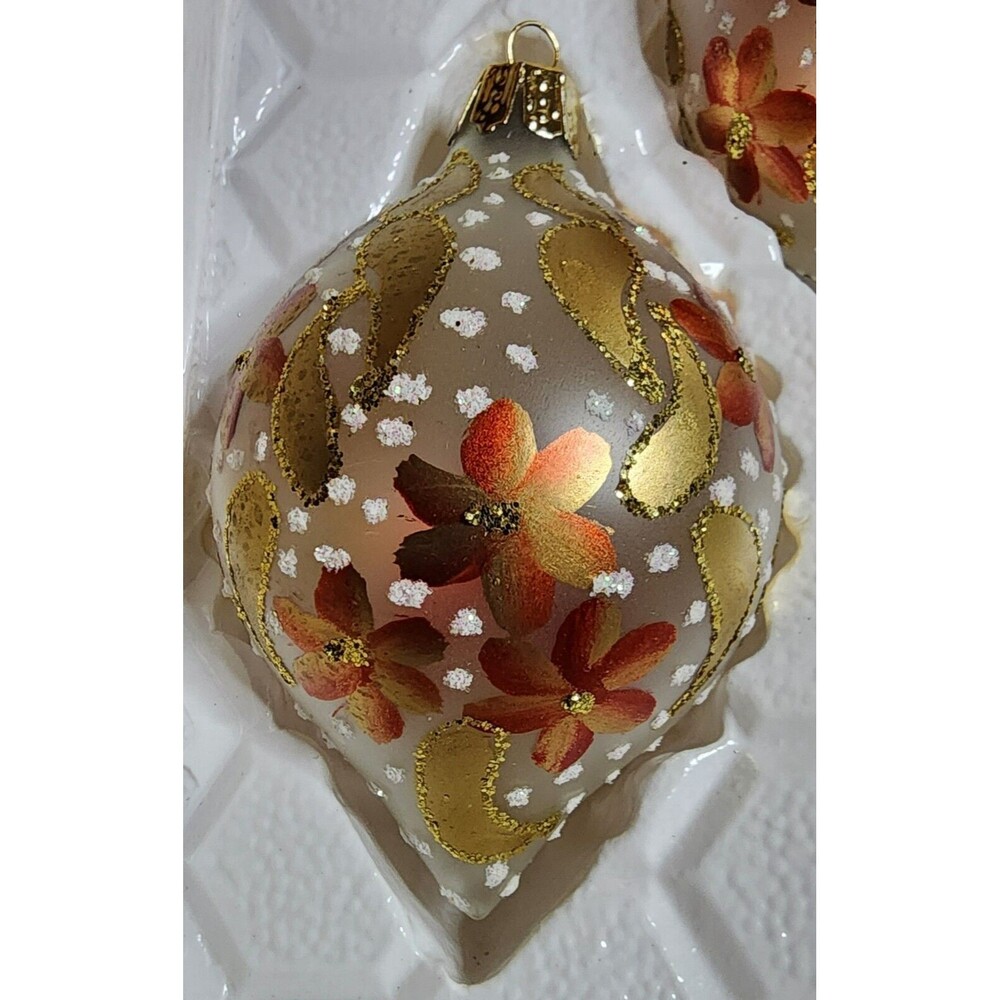 🎄COMMODORE (3) Christmas Classics HANDPAINTED Romania Glass Glitter ORNAMENTS